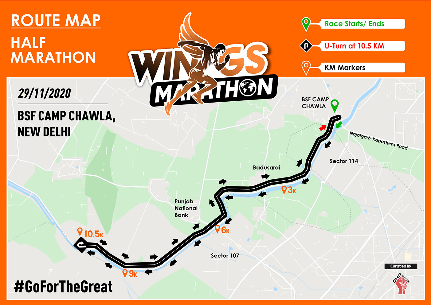 Route Map 5KM, 10KM, Half Marathon & Full Marathon, Wings Marathon 2020